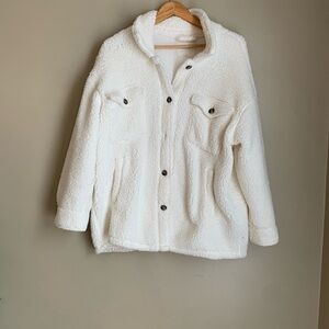 Aerie White Fleece Shacket Women’s Large Cozy Sherpa  Button Long Sleeve Shirt